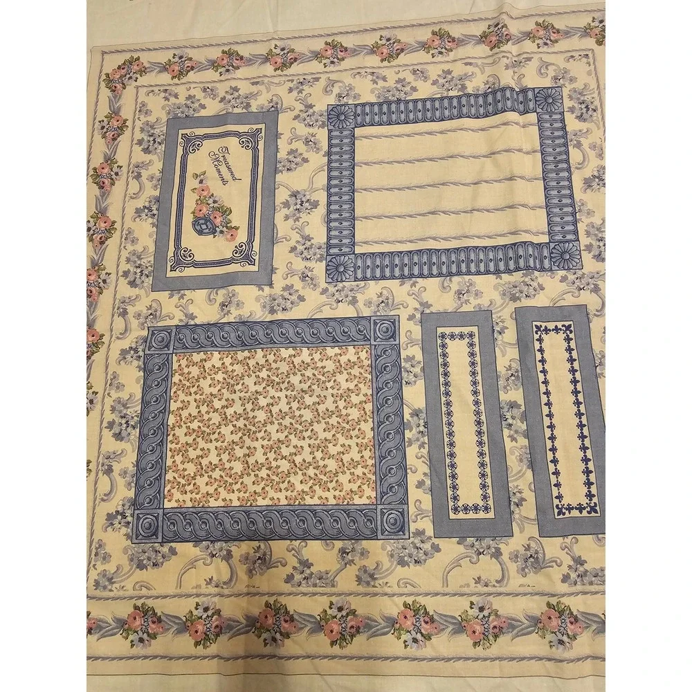 Vtg Daisy Kingdom Fabric #3548 Picture Project Panel 1996 USA Floral Blue 34x45